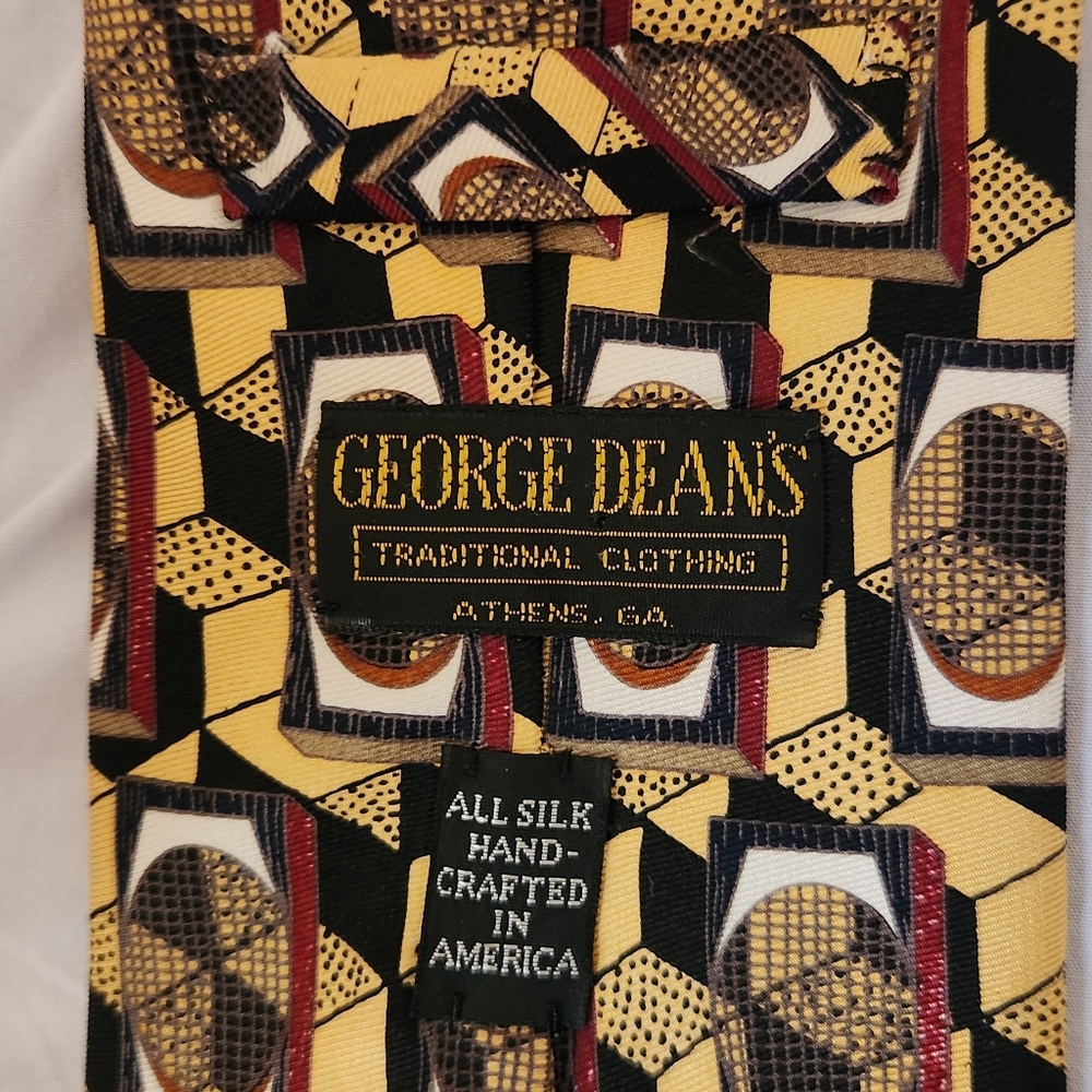 Vintage George Dean's Yellow and Black All Silk Tie Handcrafted In America
